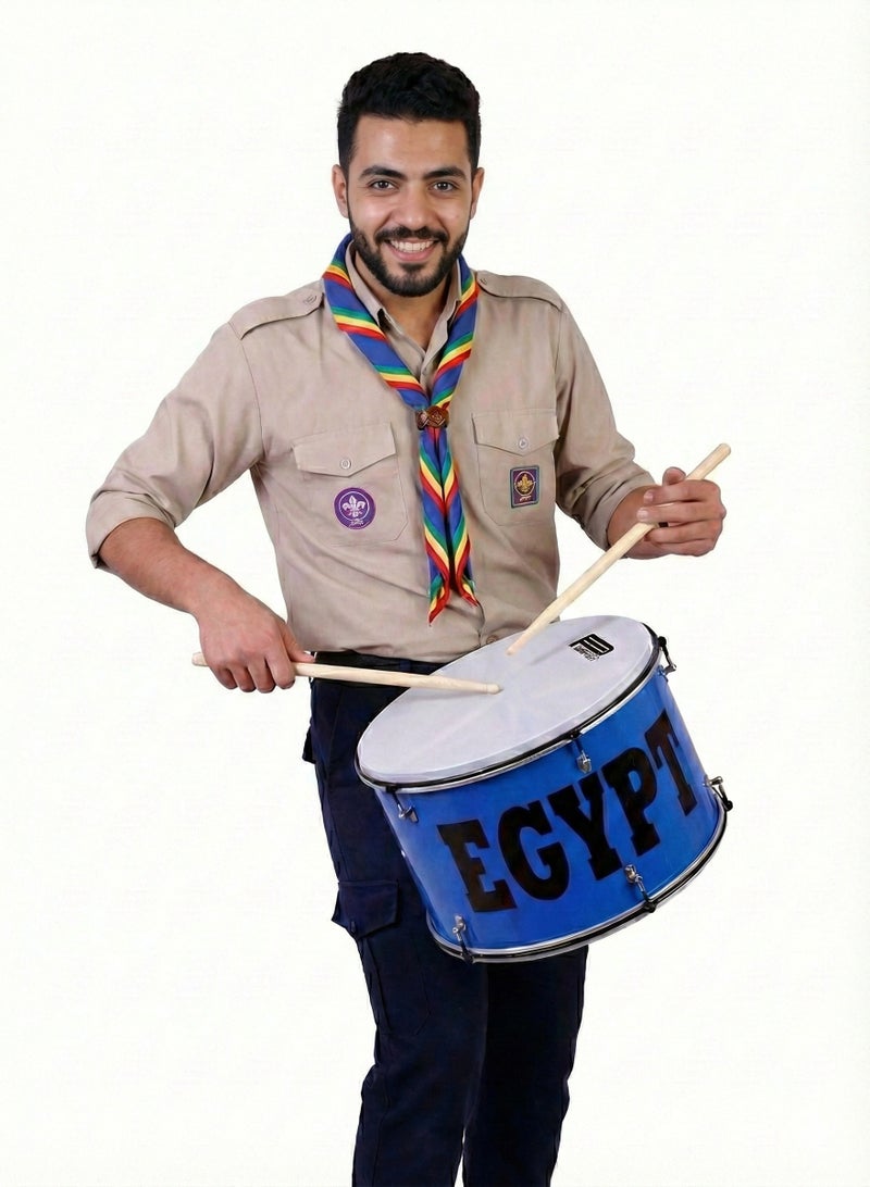 باور بيت طبلة مصريه للمسيرة خشبية 35 سم زرقاء مع رأس بلاستيكي   أعواد طبل ومفتاح ضبط - Image 2